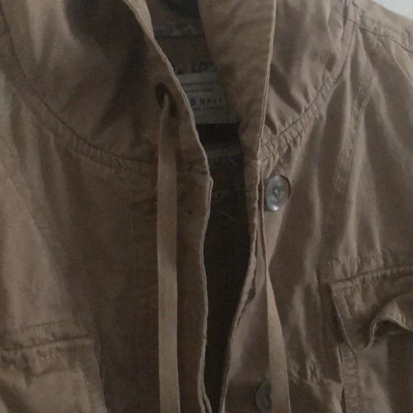 Old Navy Tan Hooded Long Button Down Utility Jacket - Picture 5 of 10